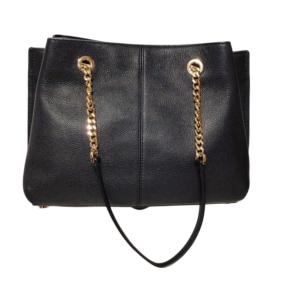 Michael Kors Teagan Large Pebbled Leather Shoulder Purse Bag Black Chain Strap - Picture 3 of 7